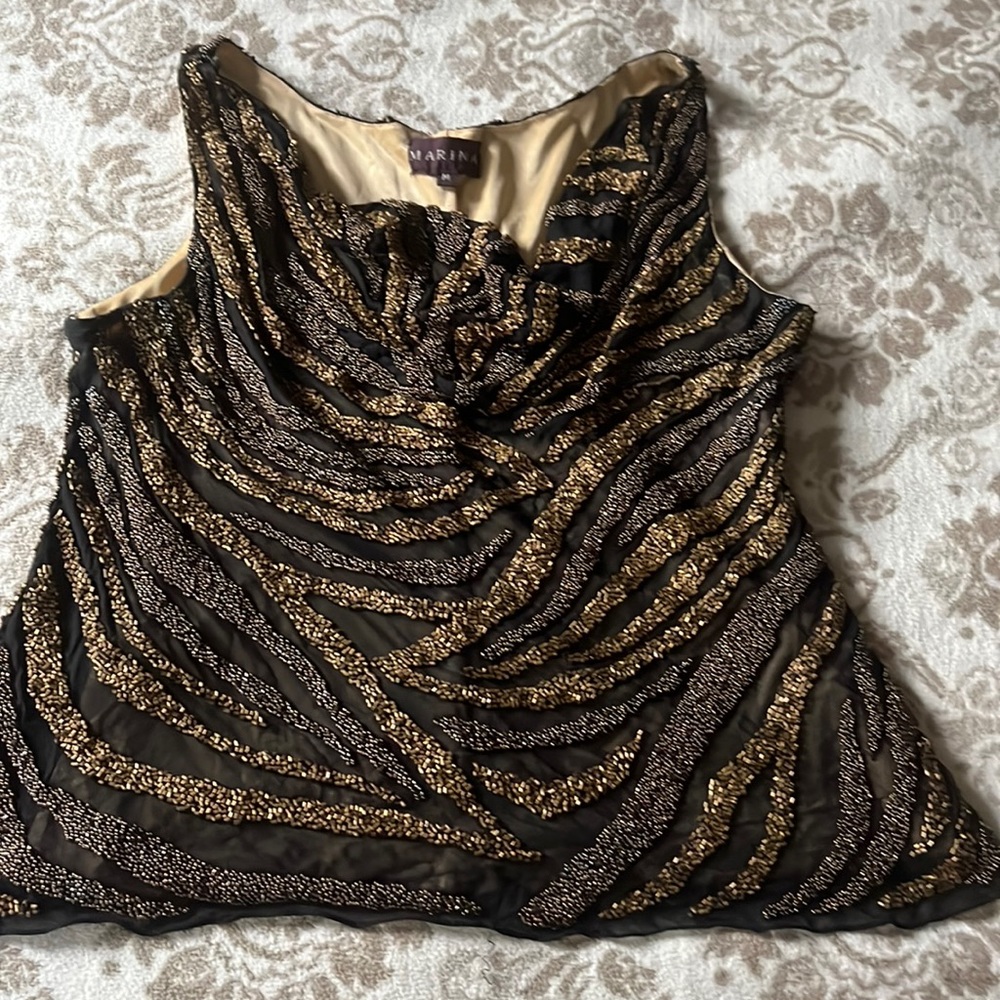 MARINA black and gold beaded blouse